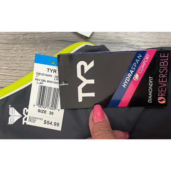 TYR HydraSpan Double Binding Reversible DiamondFit 1pc Swimsuit Grey Pink Sz 30 - Picture 5 of 11